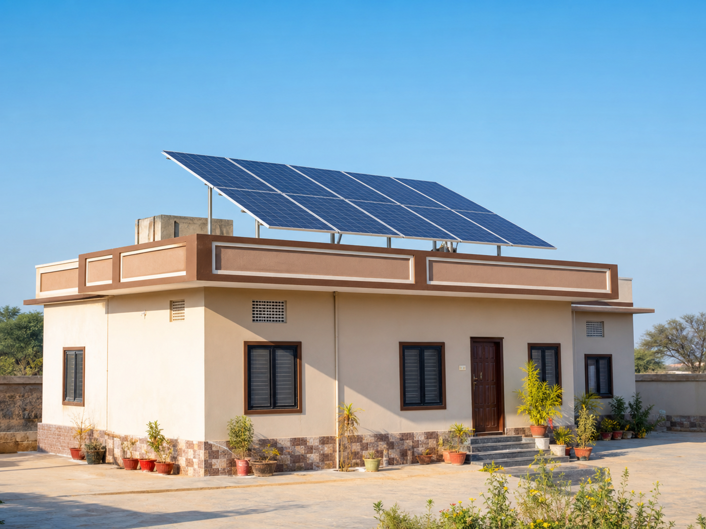 Single Rajasthan home with flat RCC tilted rooftop solar mounting structure
